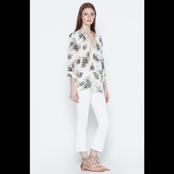 JOIE Silk Porcelain Laurel B Floral Pleat Blouse - Picture 2 of 7